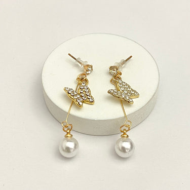 Golden Butterfly Pearl Drop Korean Earrings